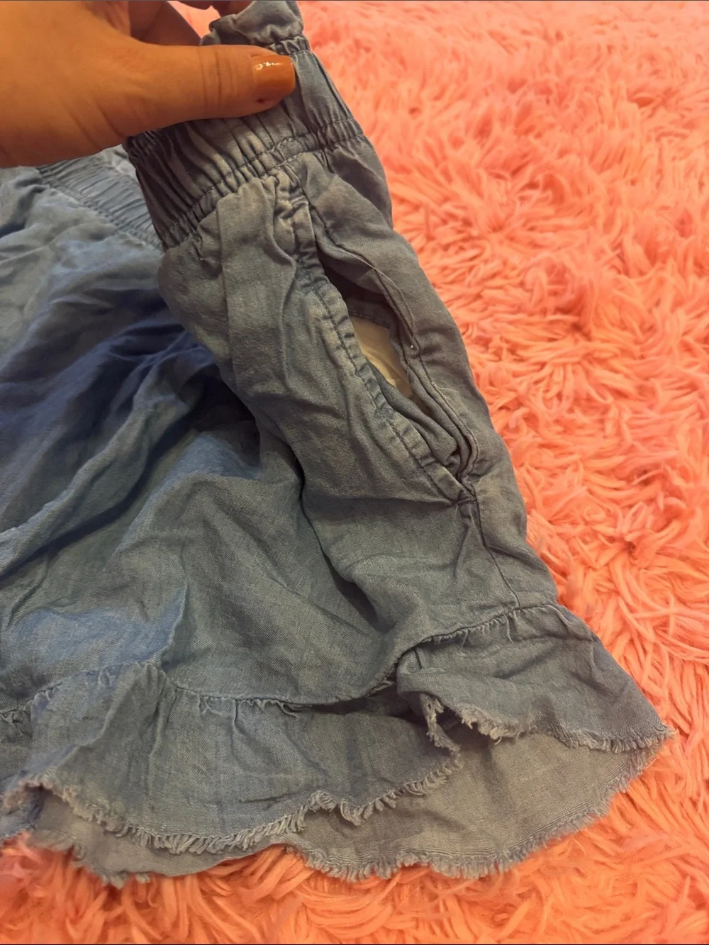 aerie Indigo Ruffle Hem High-Waist Casual Shorts - Picture 3 of 4